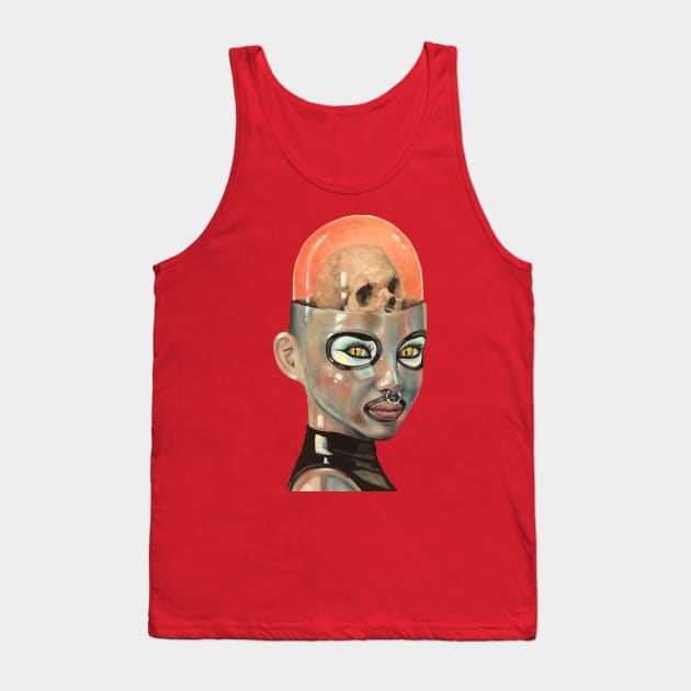 Future Girl | Skull Brain | Candy Girl Surreal Pop Art | Steam Punk  Original Surreal Painting By Tyler Tilley Tank Top by Tiger Picasso